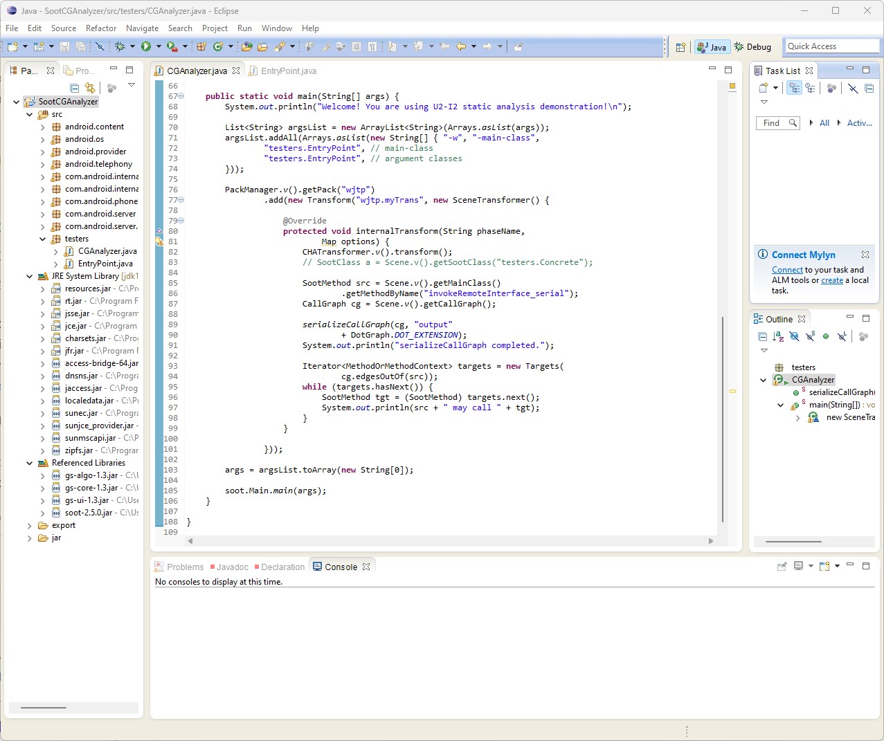 A snapshot of our static analysis sample project