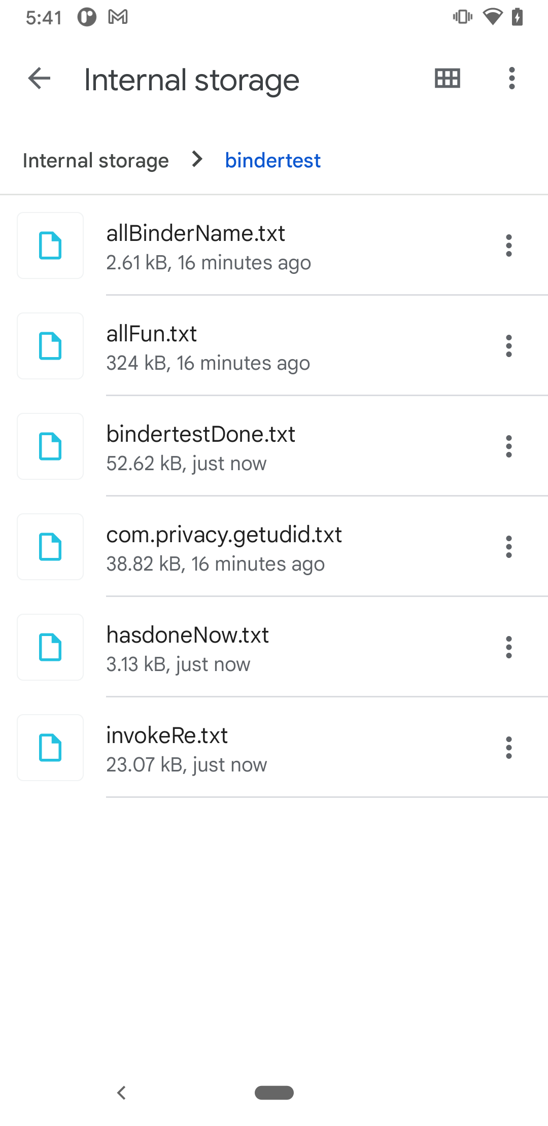 The text files generated after a full execution of the tester app